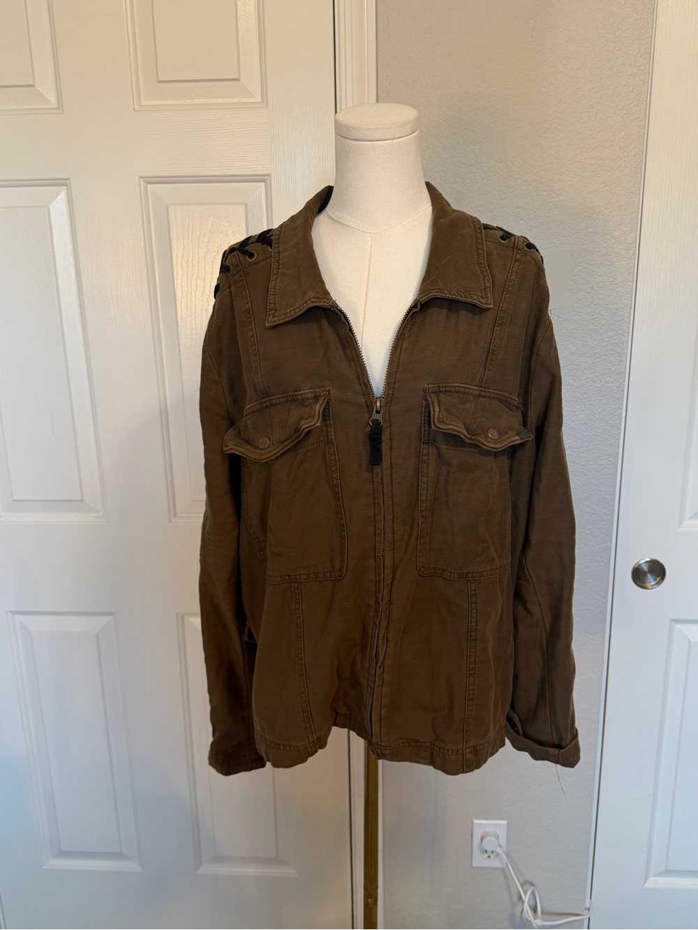 Free People Olive Lace-Up Sleeve Utility Jacket - Picture 2 of 5